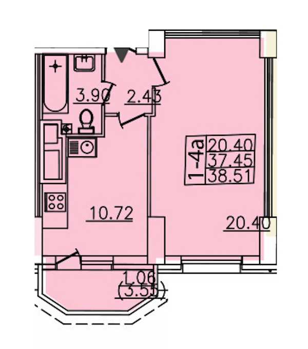 Однокомнатная квартира в : площадь 38.51 м2 , этаж: 16 – купить в Санкт-Петербурге